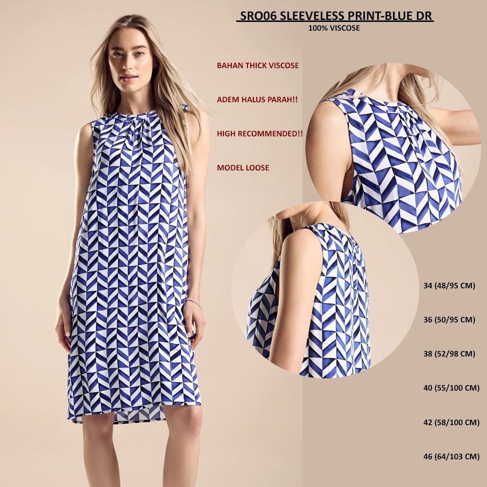 Dress Midi Wanita Tanpa Lengan (SRO06 SLEEVELESS PRINT DRESS)