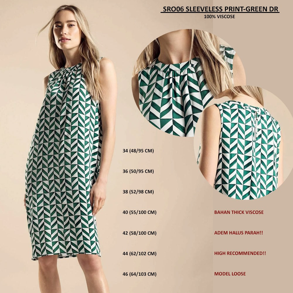 Dress Midi Wanita Tanpa Lengan (SRO06 SLEEVELESS PRINT DRESS)