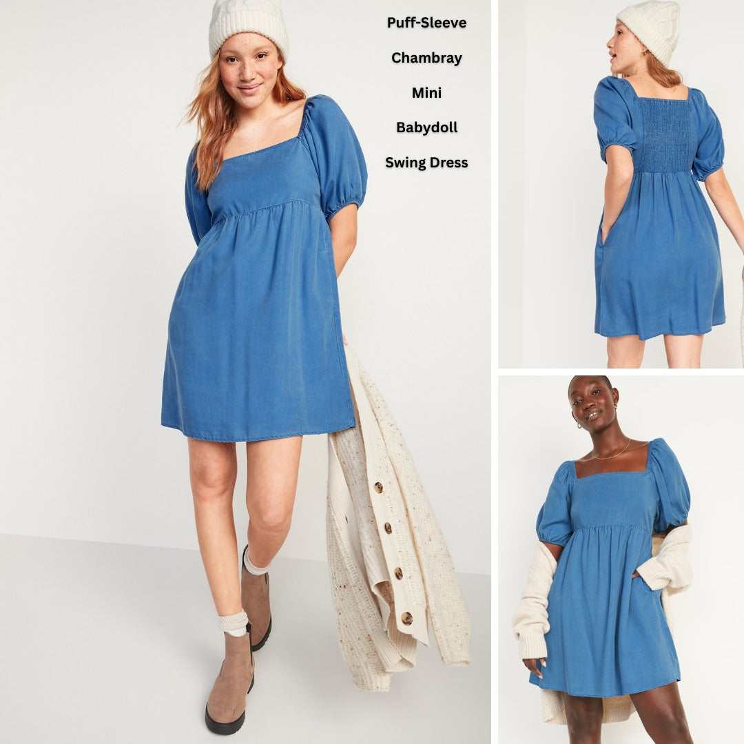 Dress Mini Denim Wanita Soft Denim (ODN644 LYOCELL SWING DRESS)