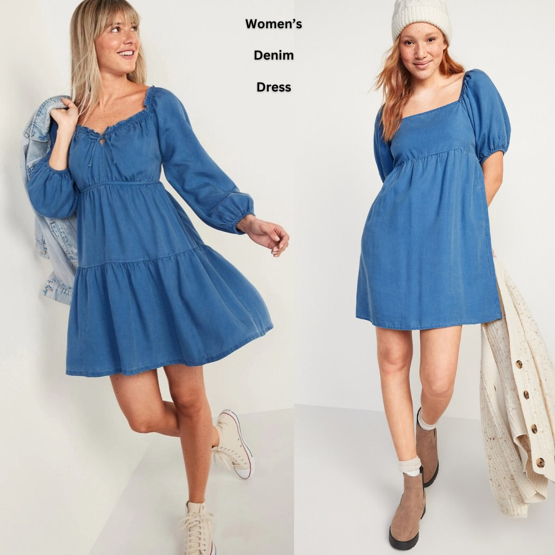Dress Mini Denim Wanita Soft Denim (ODN644 LYOCELL SWING DRESS)
