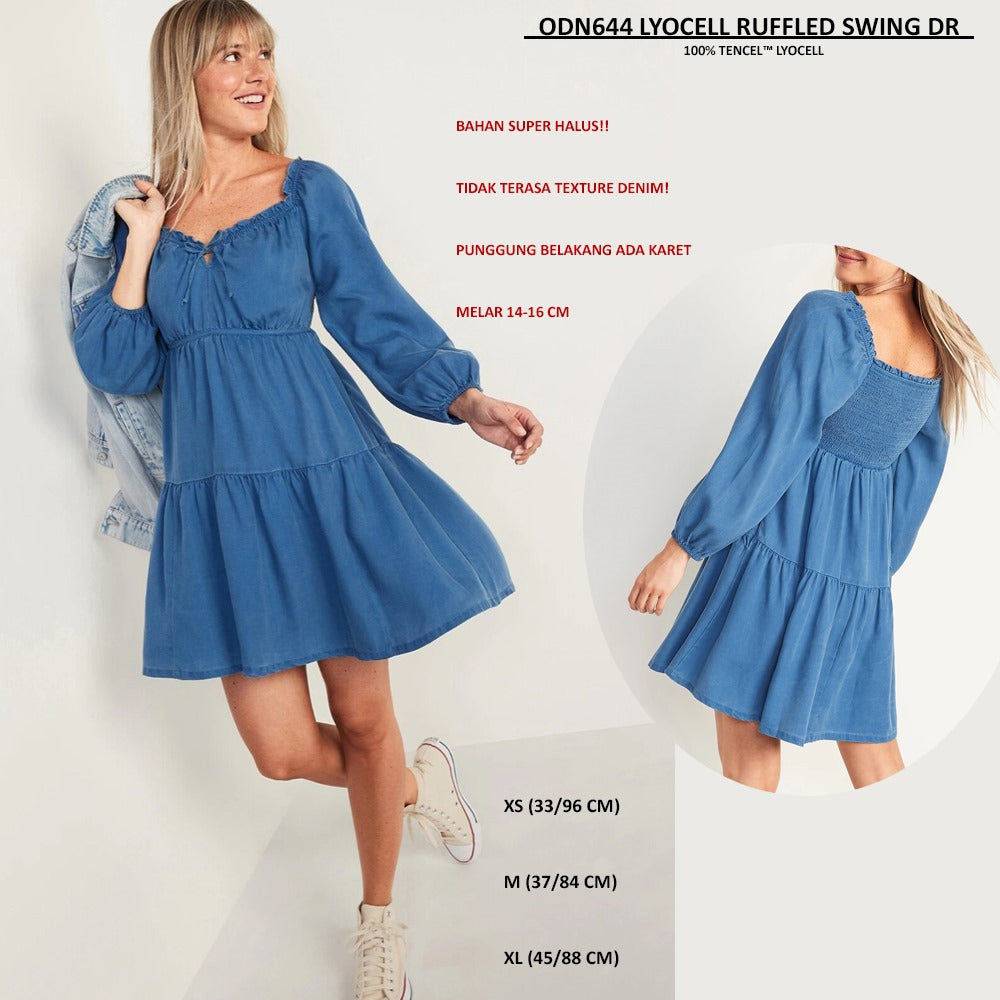 Dress Mini Denim Wanita Soft Denim (ODN644 LYOCELL SWING DRESS)