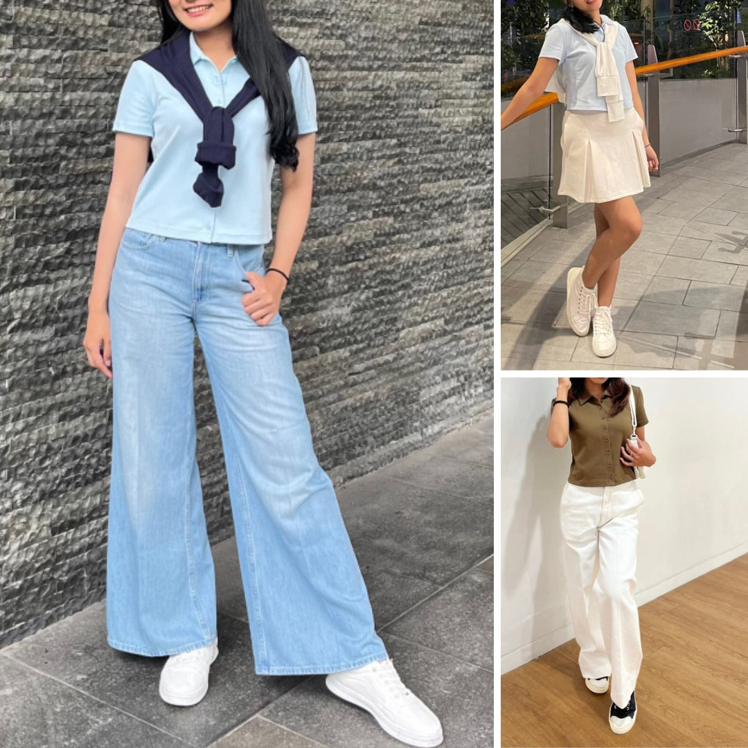 Atasan Polo Wanita Lengan Pendek Fitted (UNQ457 MINI POLO SHIRT)