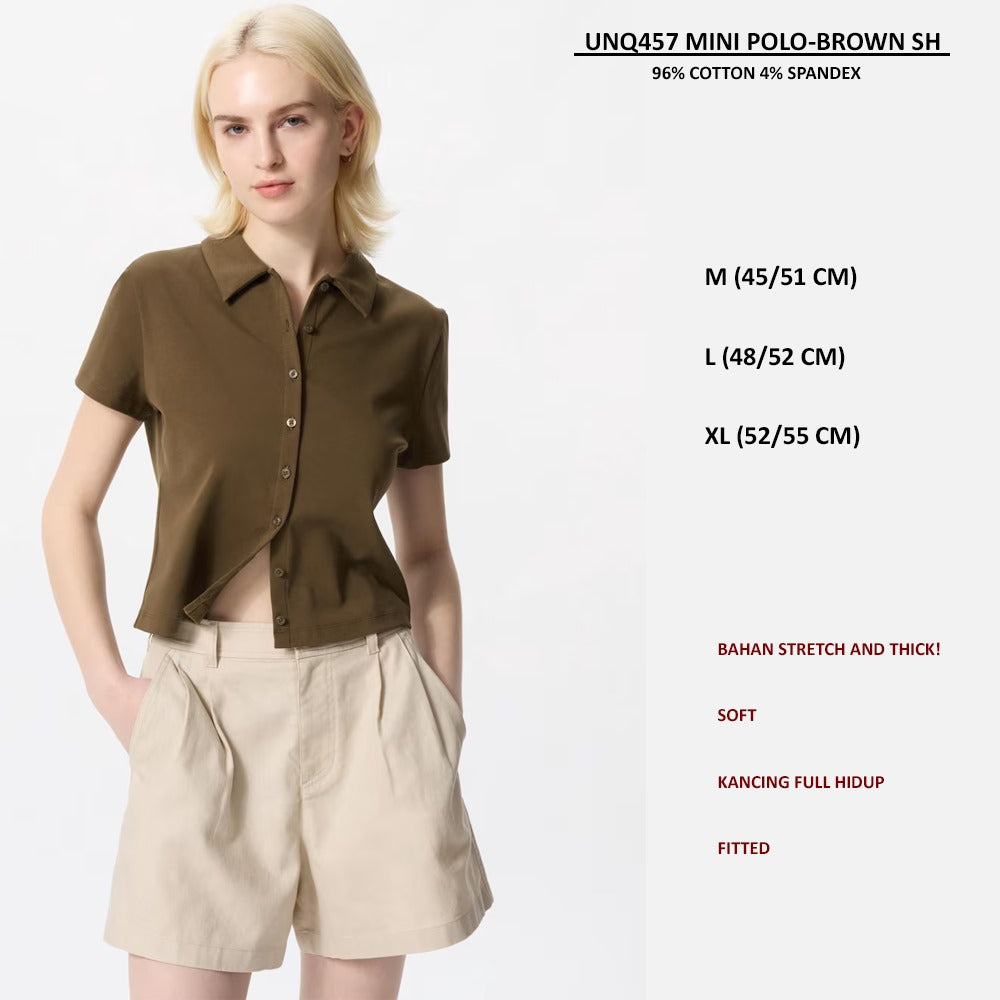 Atasan Polo Wanita Lengan Pendek Fitted (UNQ457 MINI POLO SHIRT)
