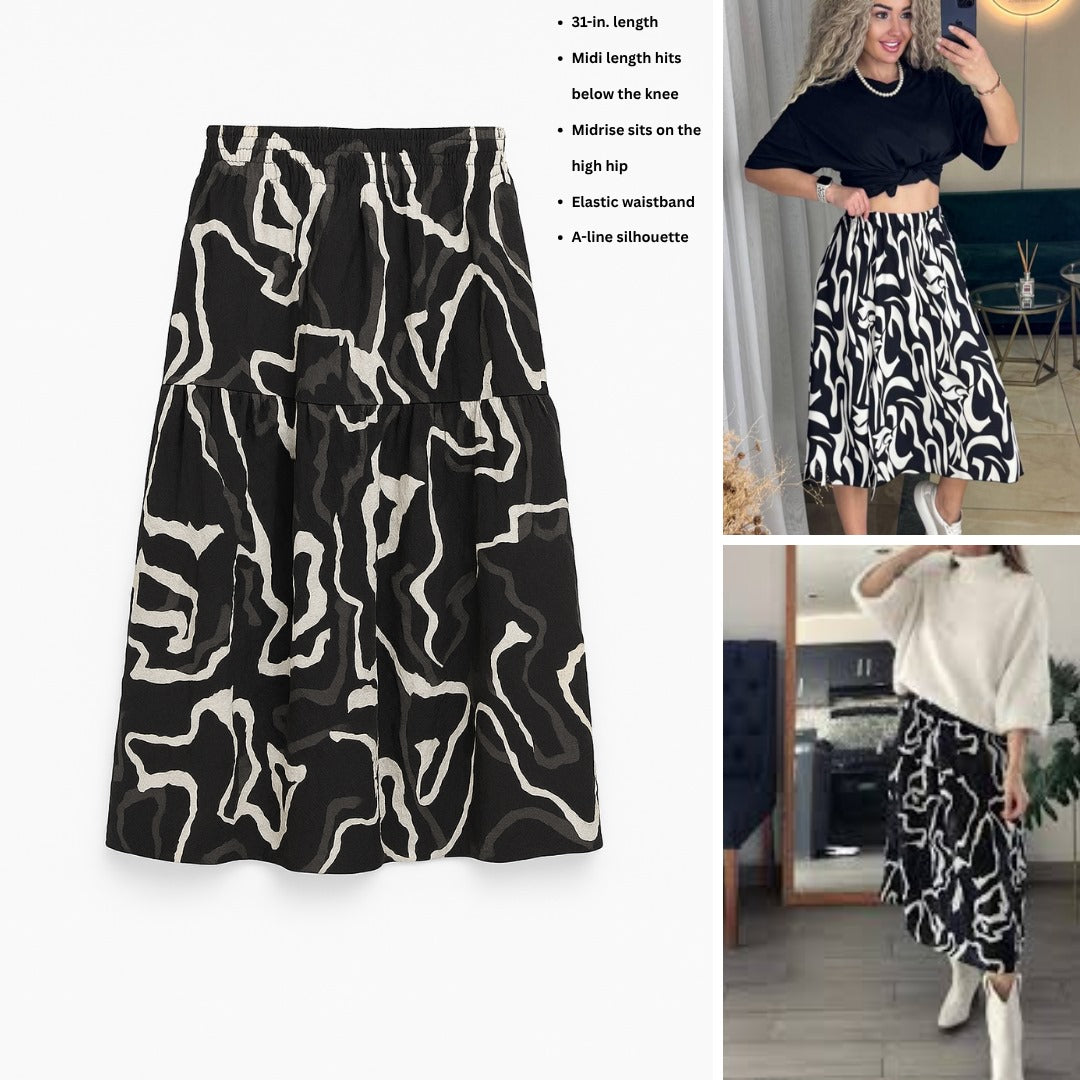 Rok Midi Wanita Soft Texture (NW32 SMOCKED MIDI BLACKTRAIL)