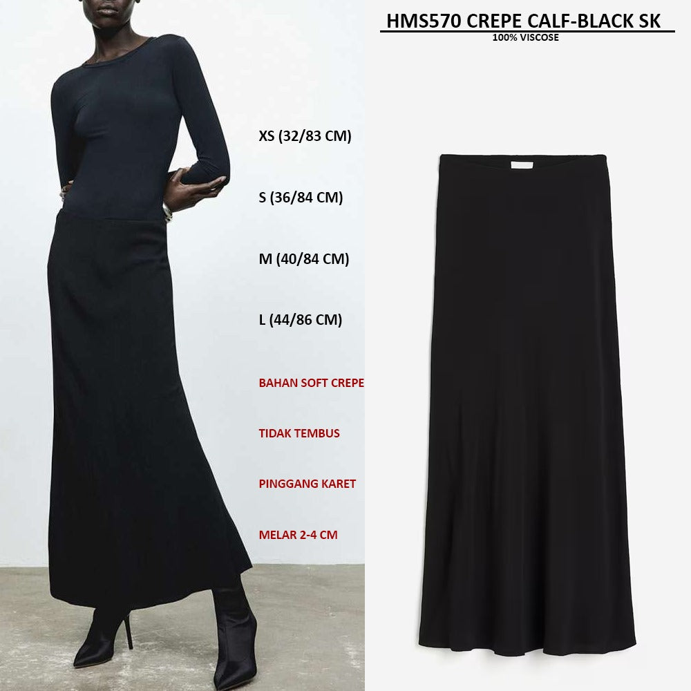 Rok Midi Wanita Soft Crepe (HMS570 CREPE CALF SKIRT)