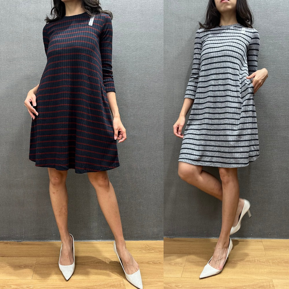 Dress Midi Wanita Lengan Panjang (UNQ388 MIDI ALINE DRESS)