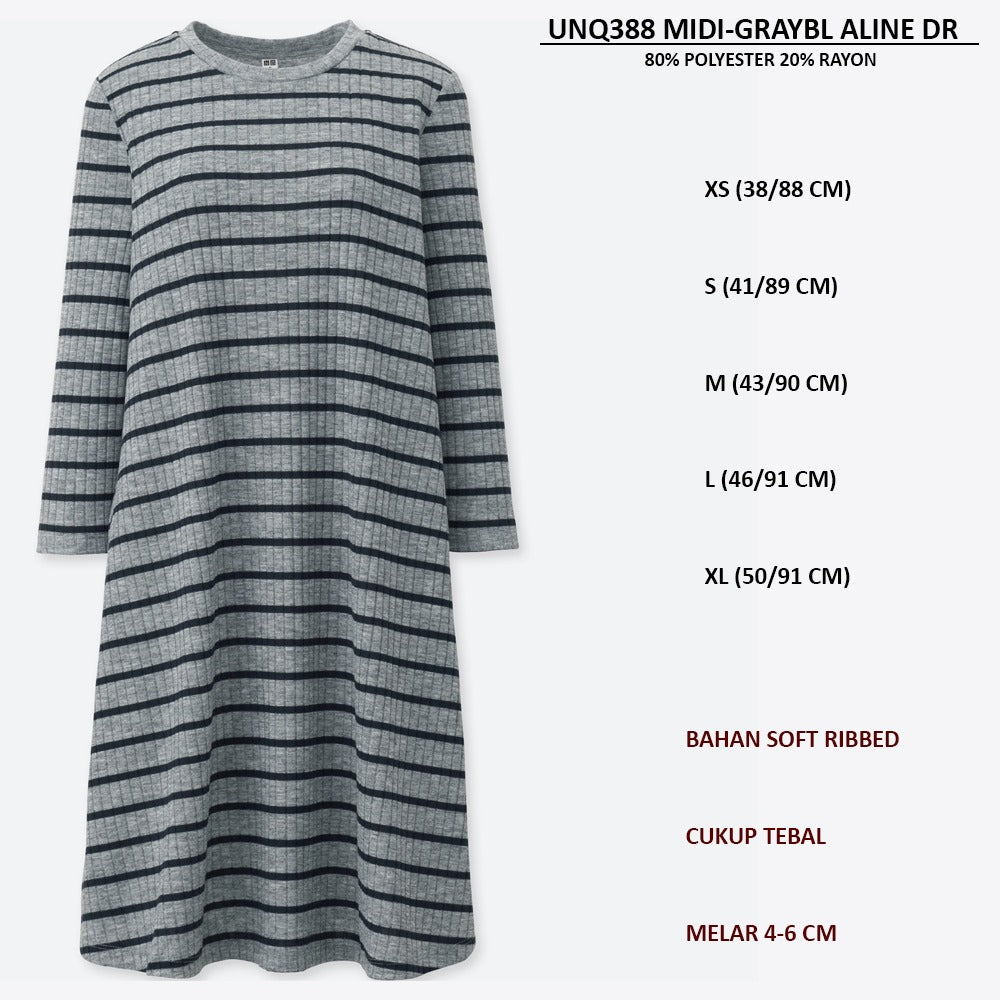 Dress Midi Wanita Lengan Panjang (UNQ388 MIDI ALINE DRESS)