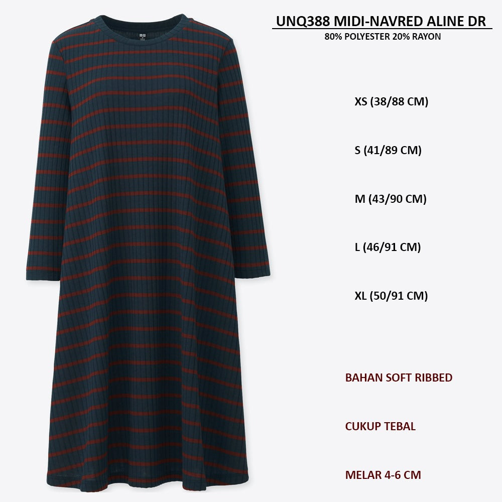 Dress Midi Wanita Lengan Panjang (UNQ388 MIDI ALINE DRESS)