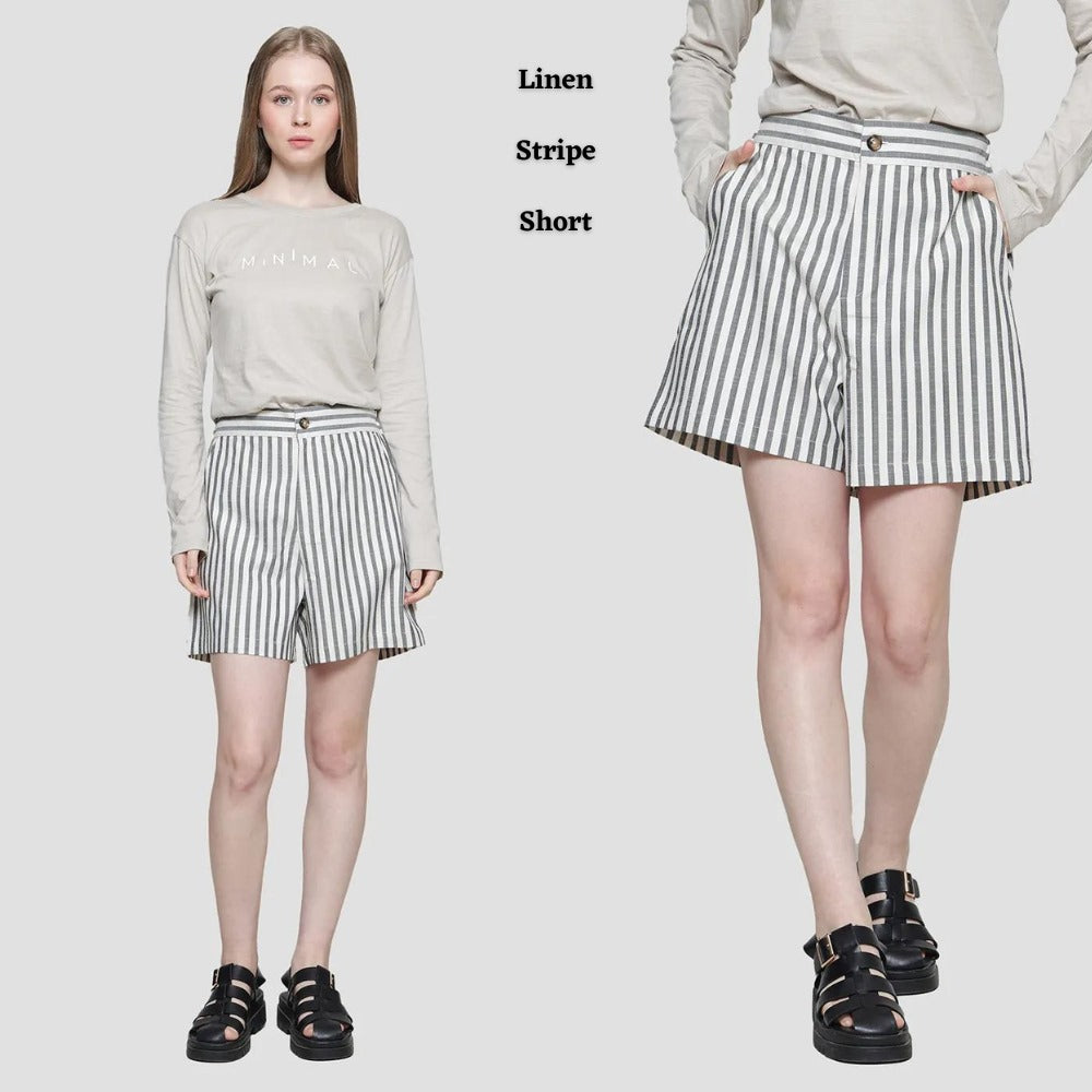 Celana Pendek Wanita Soft Linen (CNX01 LINEN STRIPE SHORT)