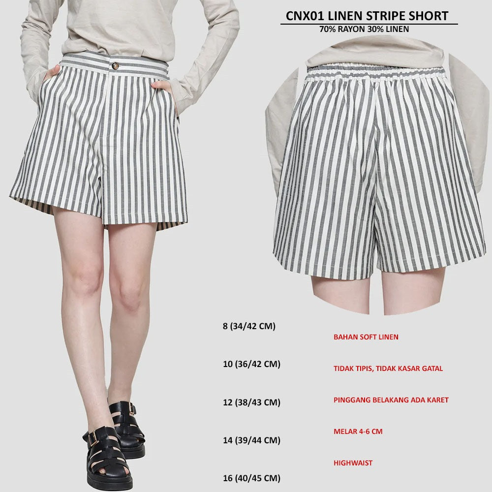 Celana Pendek Wanita Soft Linen (CNX01 LINEN STRIPE SHORT)