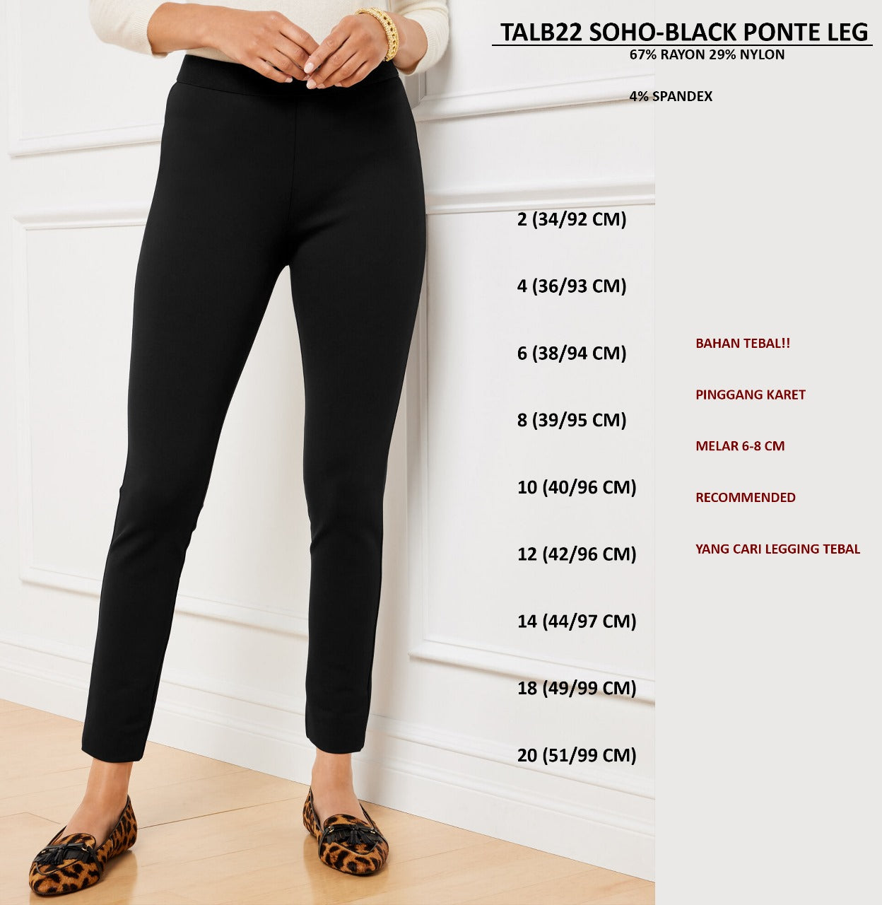 Celana Panjang Legging Wanita Ponte Stretch Tebal (TALB22 SOHO SOLID LEGG)