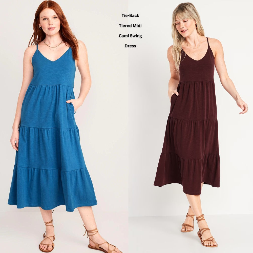 Dress Midi Wanita Tanpa Lengan (ODN594 CAMI TIERED DRESS)