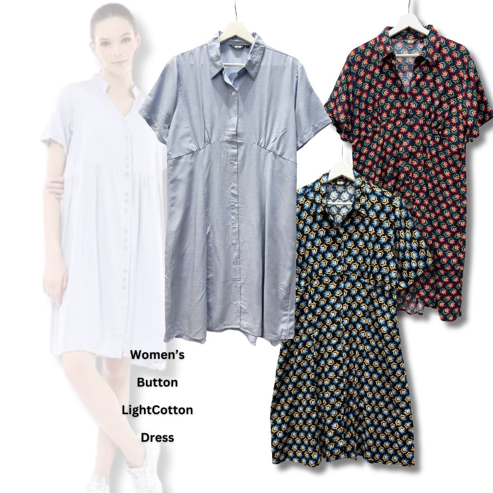 Dress Midi Wanita Casual Lengan Pendek (UN301 HEM BUTTON DRESS)