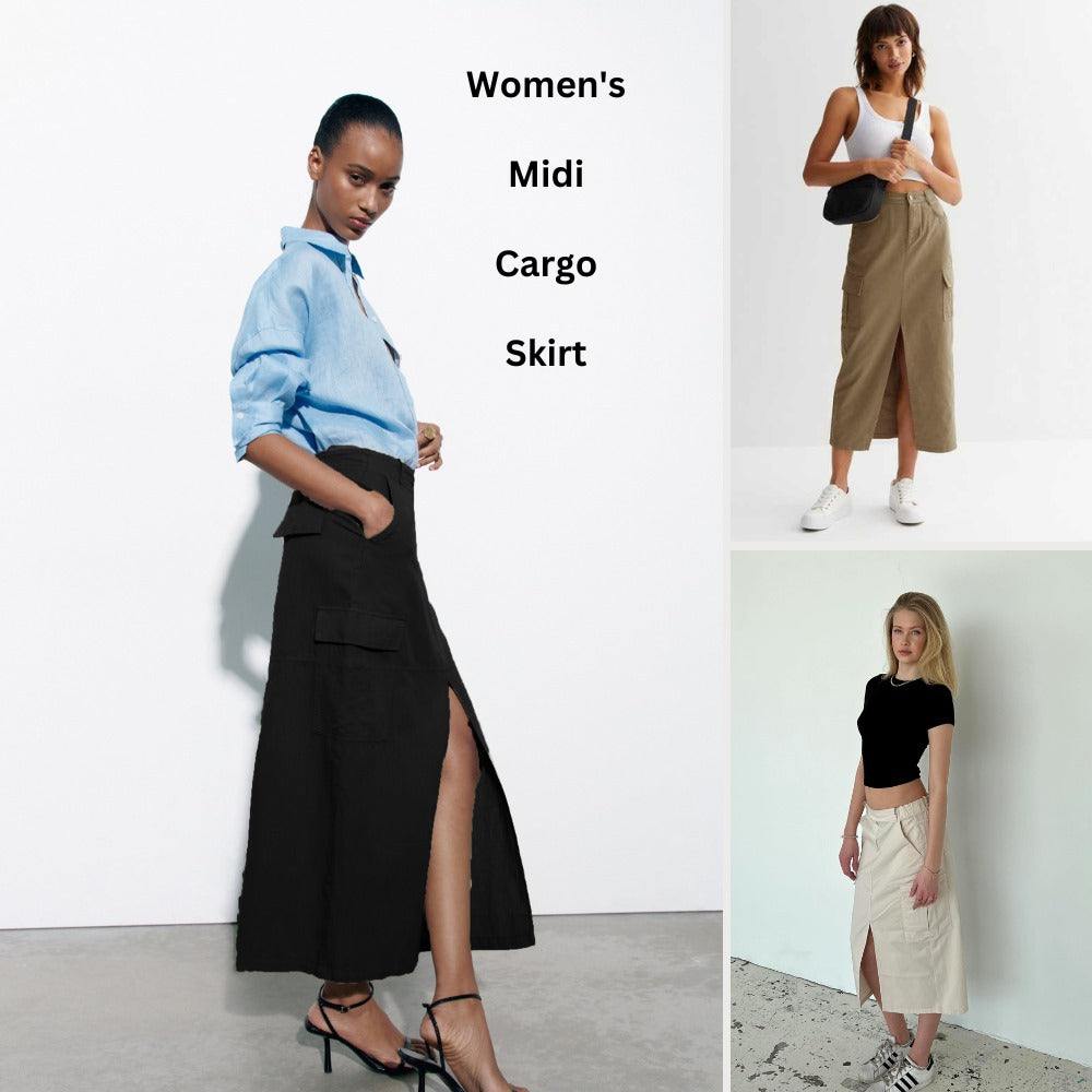 Rok Rampel Wanita Cotton Stretch Highrise (ZR51 CARGO MIDI SKIRT)