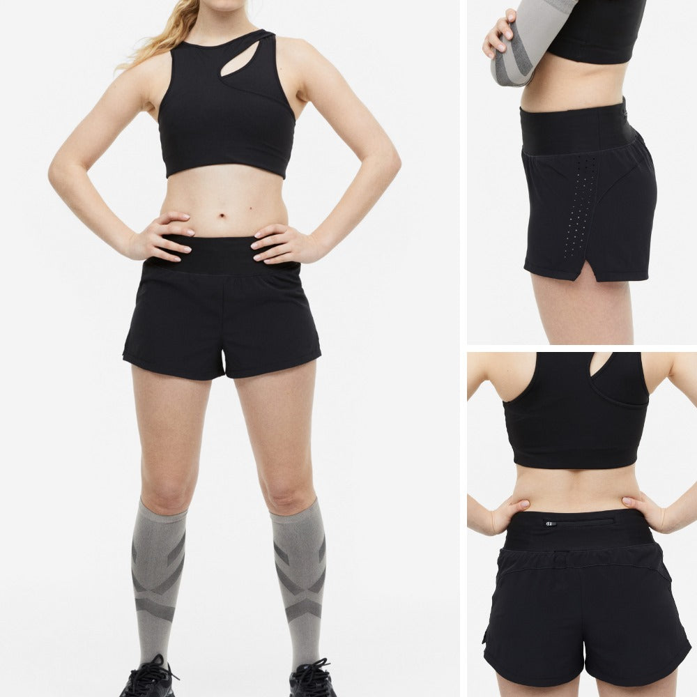 Celana Pendek Olahraga Wanita Stretch (HMP543 DBLAYER BLACK SHORT)