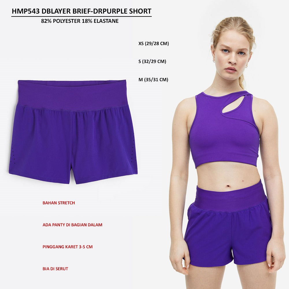 Celana Pendek Olahraga Wanita Stretch (HMP543 DBLAYER BLACK SHORT)