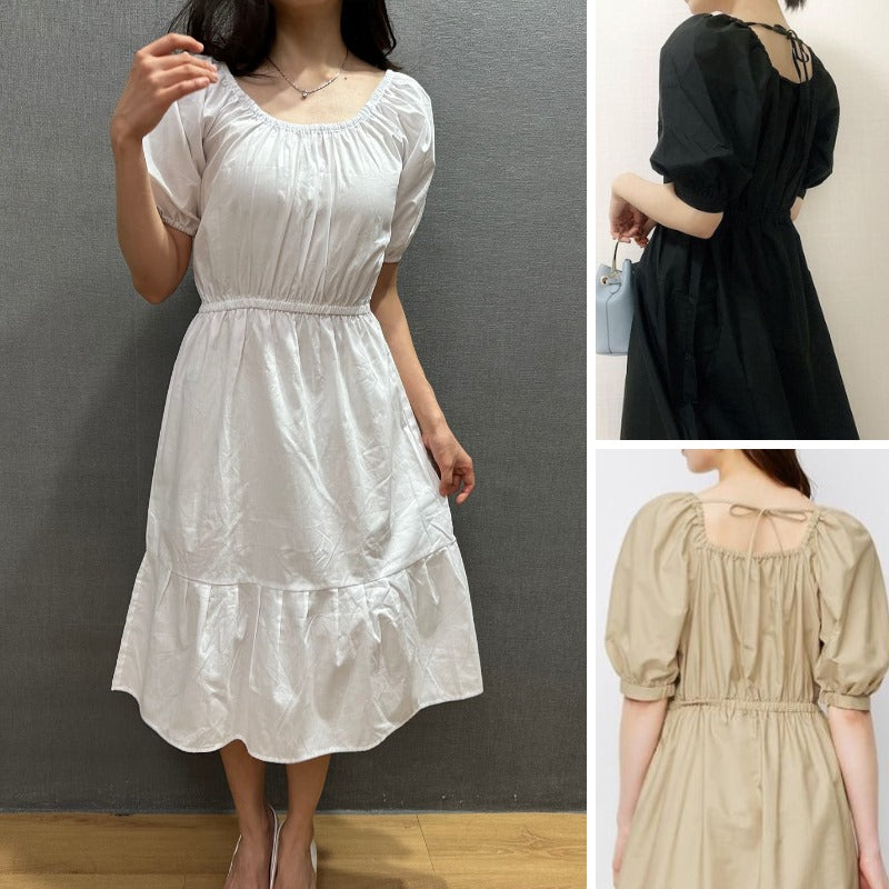 Dress Midi Wanita Lengan Pendek (UNQ411 BACKTIED DR)