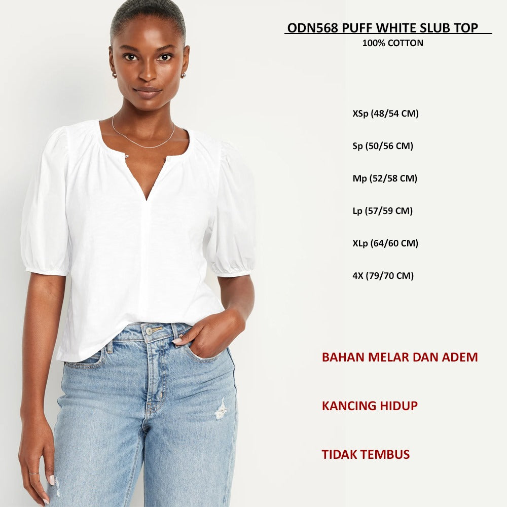 Atasan kaos Wanita Lengan Pendek (ODN568 SWING-WHITE POPLIN TOP)