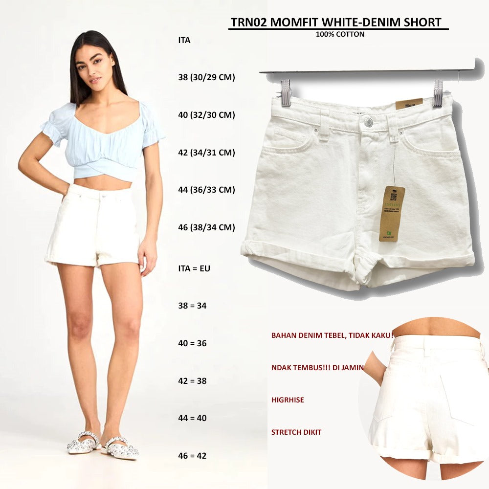 Celena Pendek Denim Wanita Highrise (TRN02 MOMFIT WHITE-DENIM SHORT)