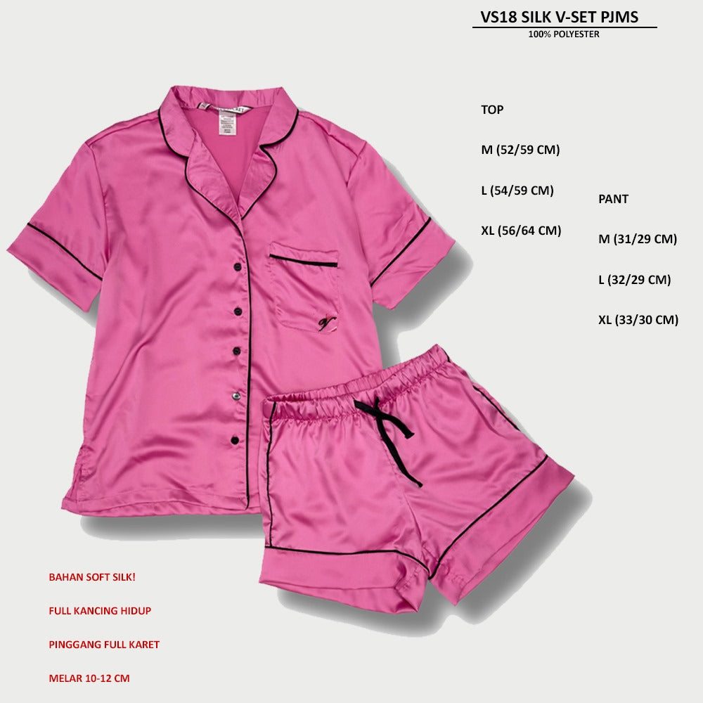 Set Piyama Wanita Lengan Pendek Soft Silk (VS18 SILK LEO-SET SHORT)