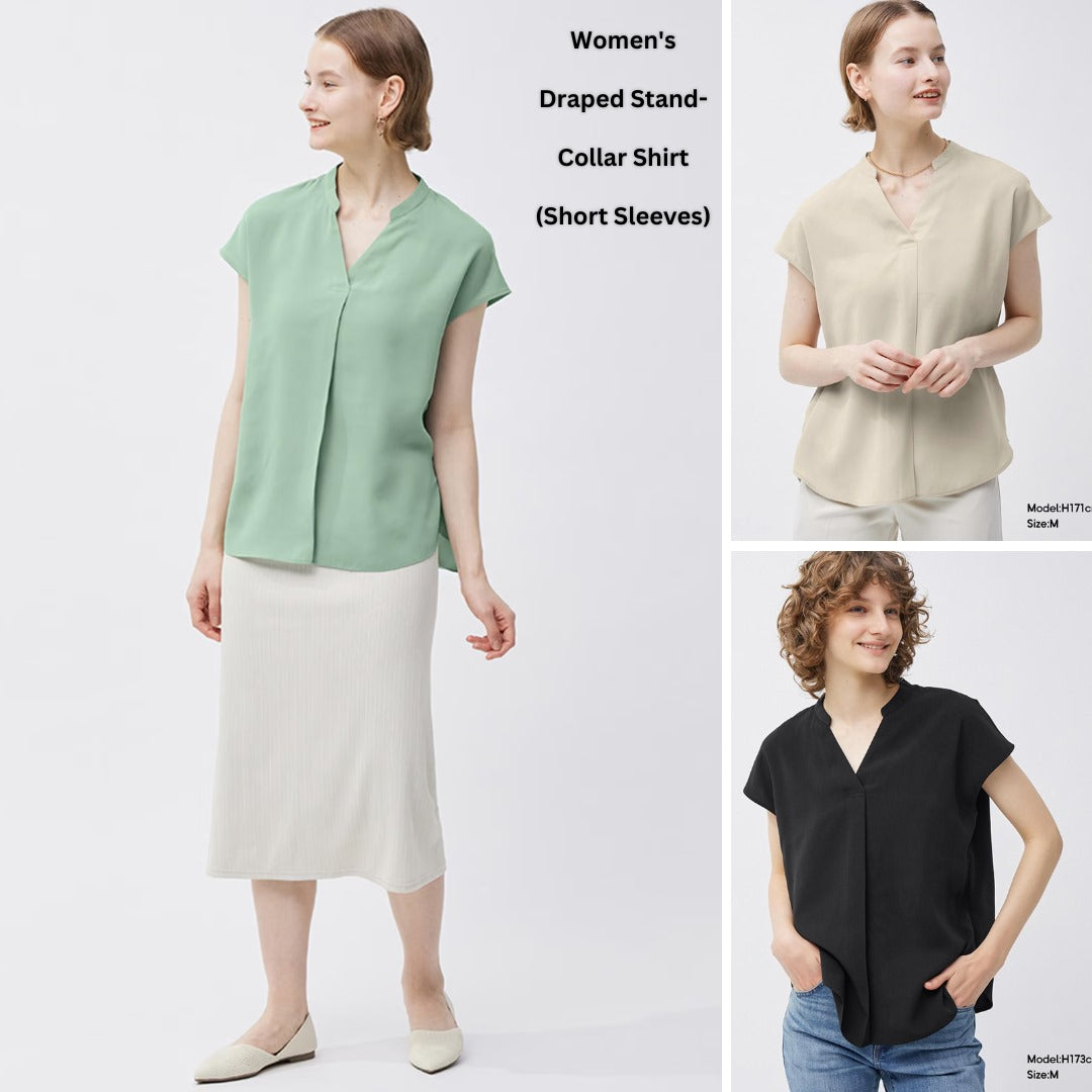 Atasan Blouse Wanita Lengan Pendek (UNQ413 DRAPED COLLAR SHIRT)