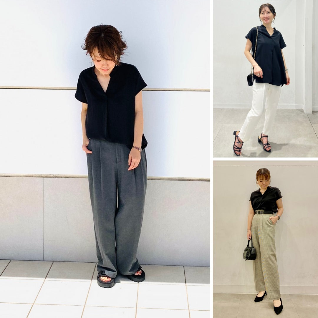 Atasan Blouse Wanita Lengan Pendek (UNQ413 DRAPED COLLAR SHIRT)