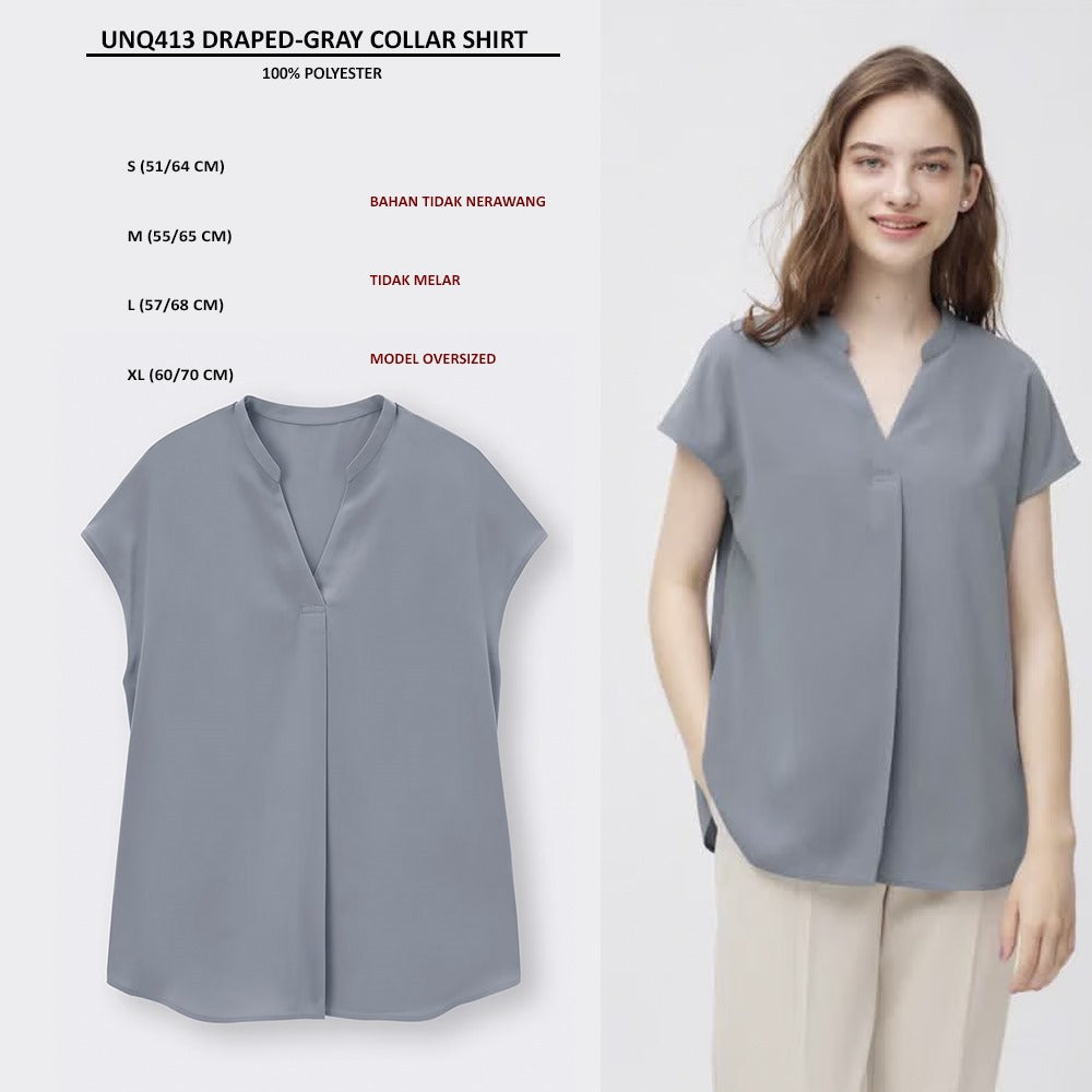 Atasan Blouse Wanita Lengan Pendek (UNQ413 DRAPED COLLAR SHIRT)