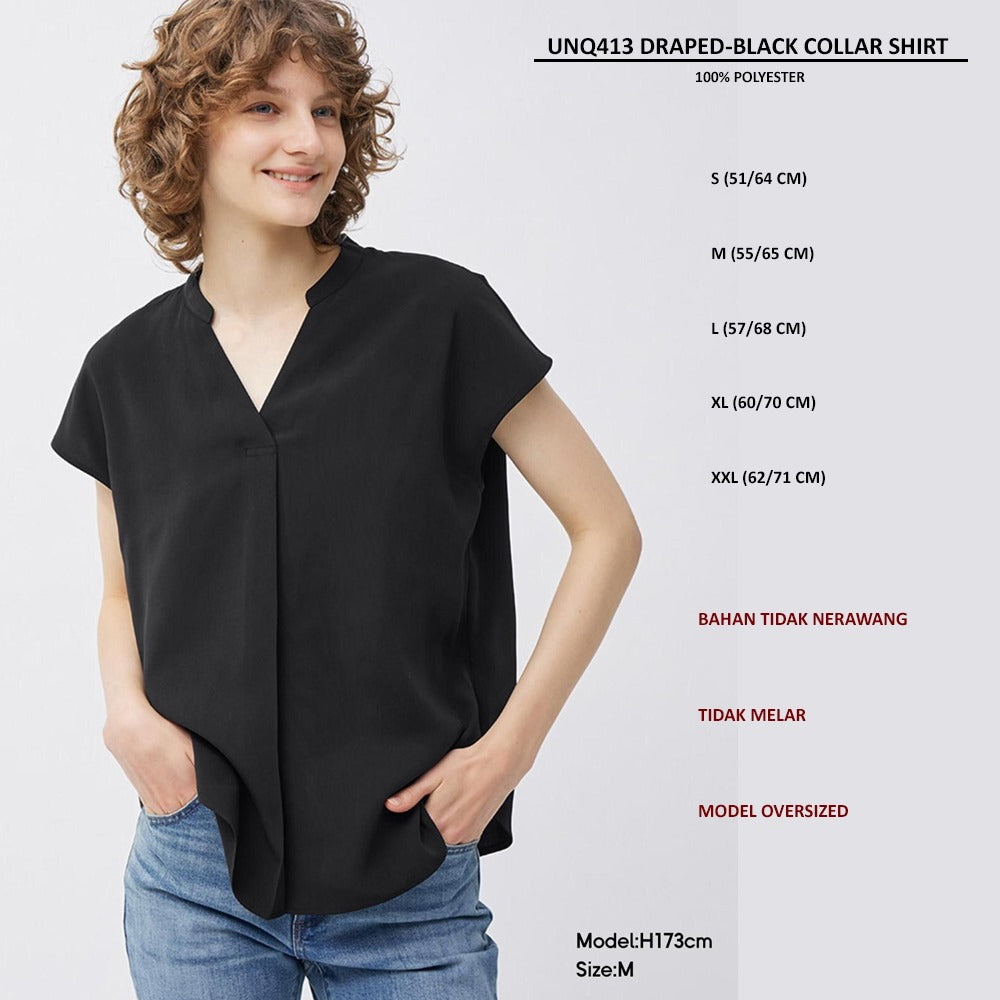 Atasan Blouse Wanita Lengan Pendek (UNQ413 DRAPED COLLAR SHIRT)