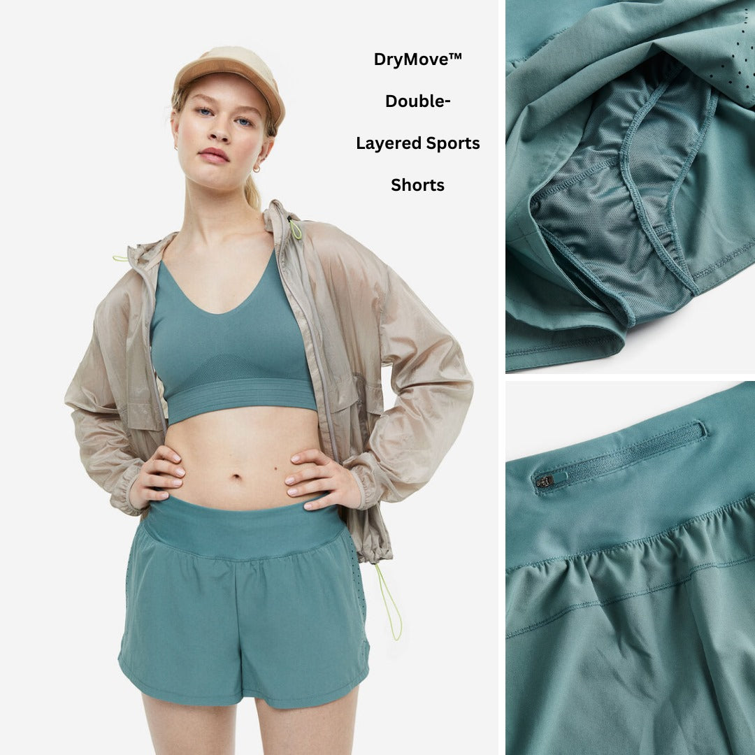 Celana Pendek Olahraga Wanita Stretch (HMP543 DBLAYER BLACK SHORT)