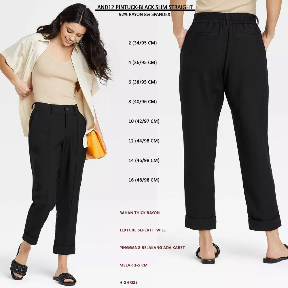 Celana Panjang Wanita Highrise (AND12 PINTUCK SLIM STRAIGHT)