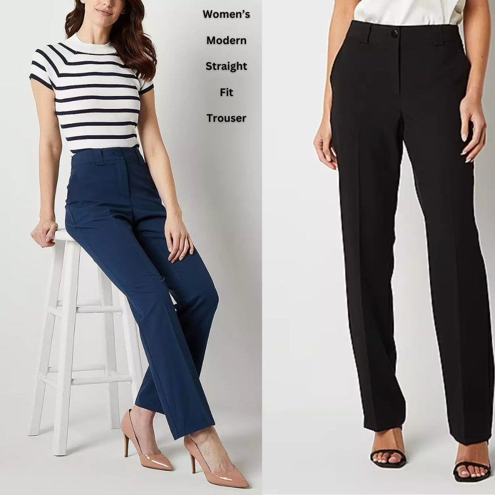 Celana Panjang Wanita Highrise Stretch (WORTH35 STRAIGHT-BLACK MODERN LEG)