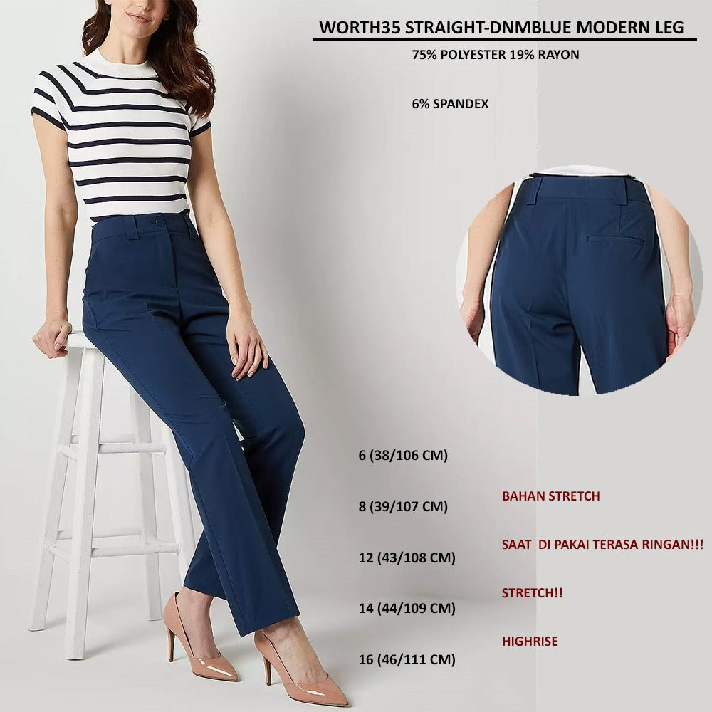 Celana Panjang Wanita Highrise Stretch (WORTH35 STRAIGHT-BLACK MODERN LEG)