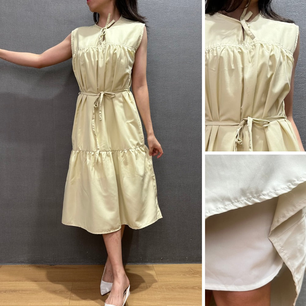 Dress Midi Wanita Tanpa Lengan Soft Cotton (UNQ407 BELT TIERED DR)