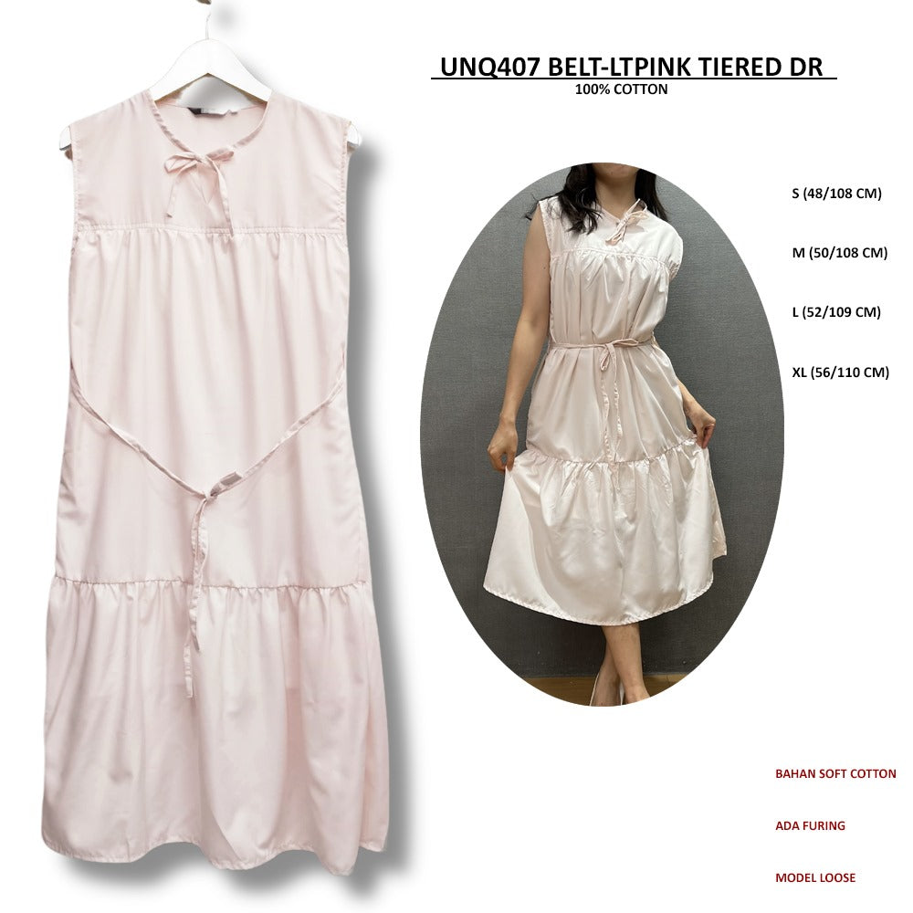 Dress Midi Wanita Tanpa Lengan Soft Cotton (UNQ407 BELT TIERED DR)