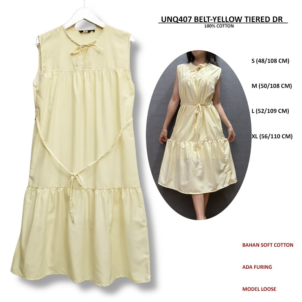 Dress Midi Wanita Tanpa Lengan Soft Cotton (UNQ407 BELT TIERED DR)