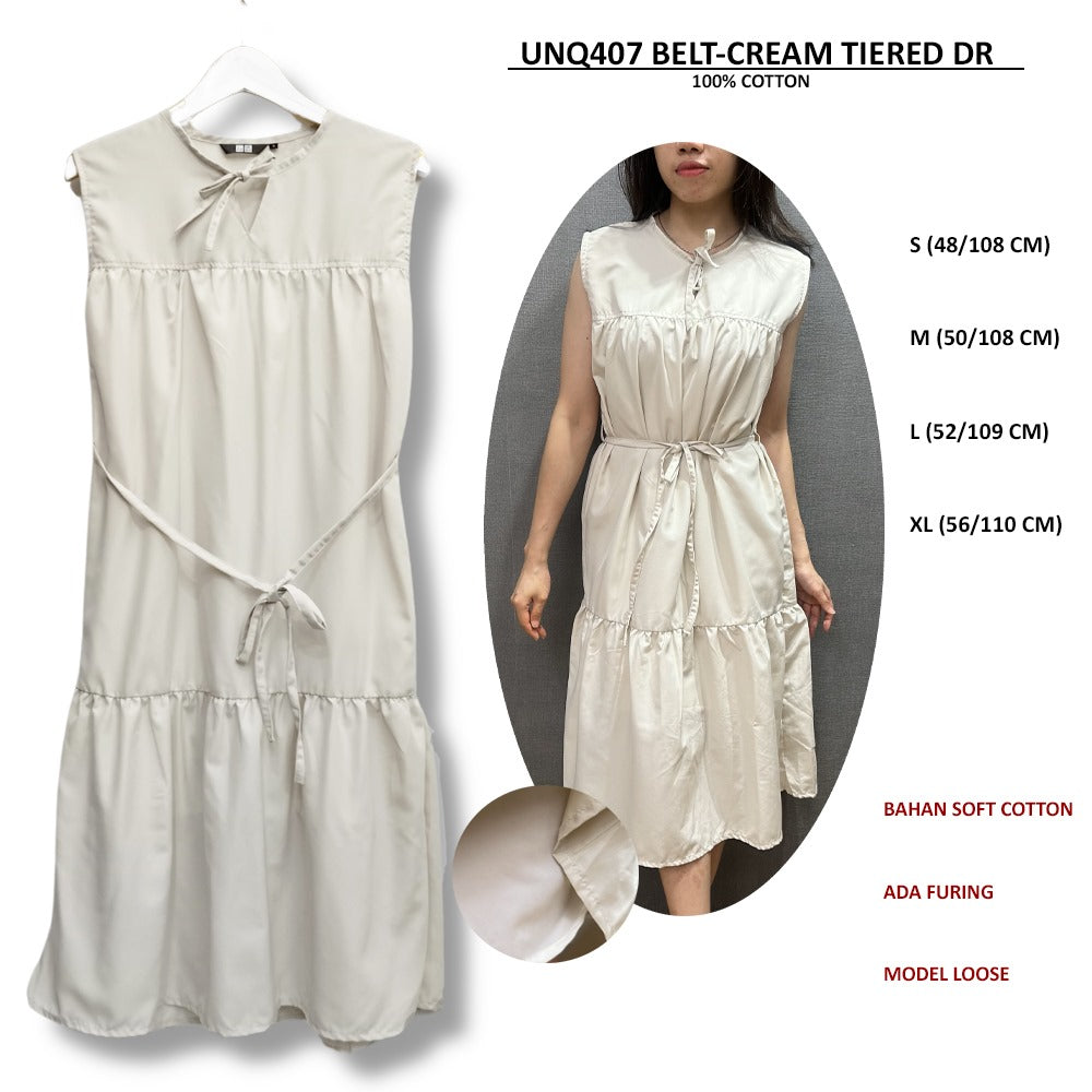 Dress Midi Wanita Tanpa Lengan Soft Cotton (UNQ407 BELT TIERED DR)