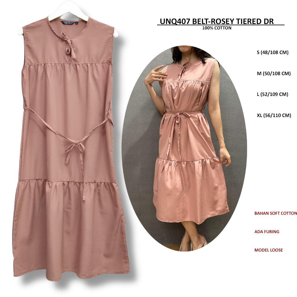 Dress Midi Wanita Tanpa Lengan Soft Cotton (UNQ407 BELT TIERED DR)