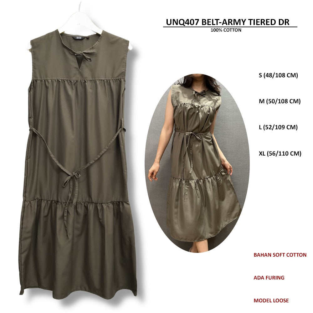 Dress Midi Wanita Tanpa Lengan Soft Cotton (UNQ407 BELT TIERED DR)
