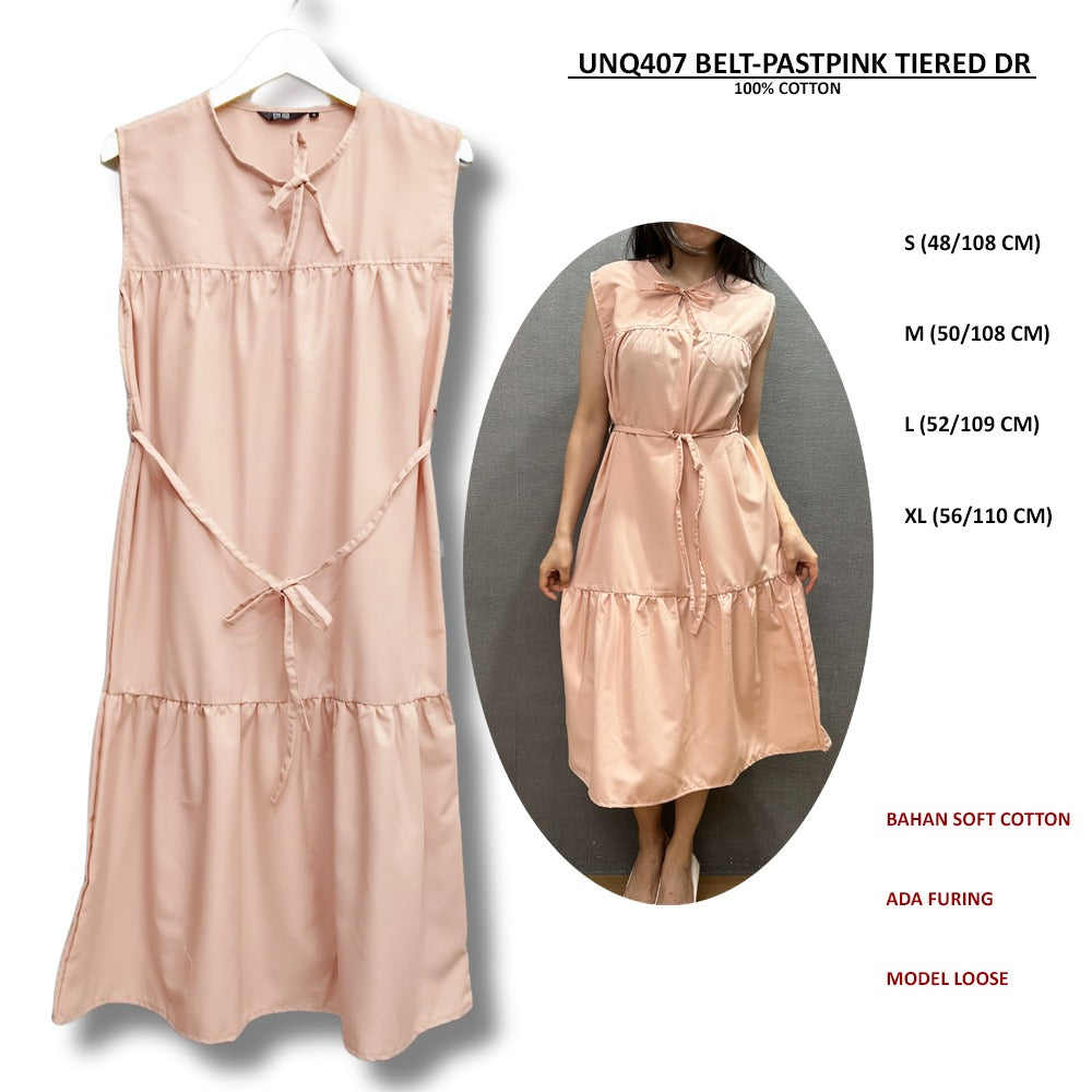 Dress Midi Wanita Tanpa Lengan Soft Cotton (UNQ407 BELT TIERED DR)