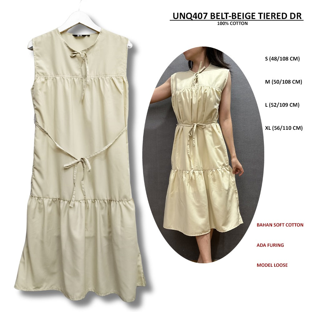 Dress Midi Wanita Tanpa Lengan Soft Cotton (UNQ407 BELT TIERED DR)