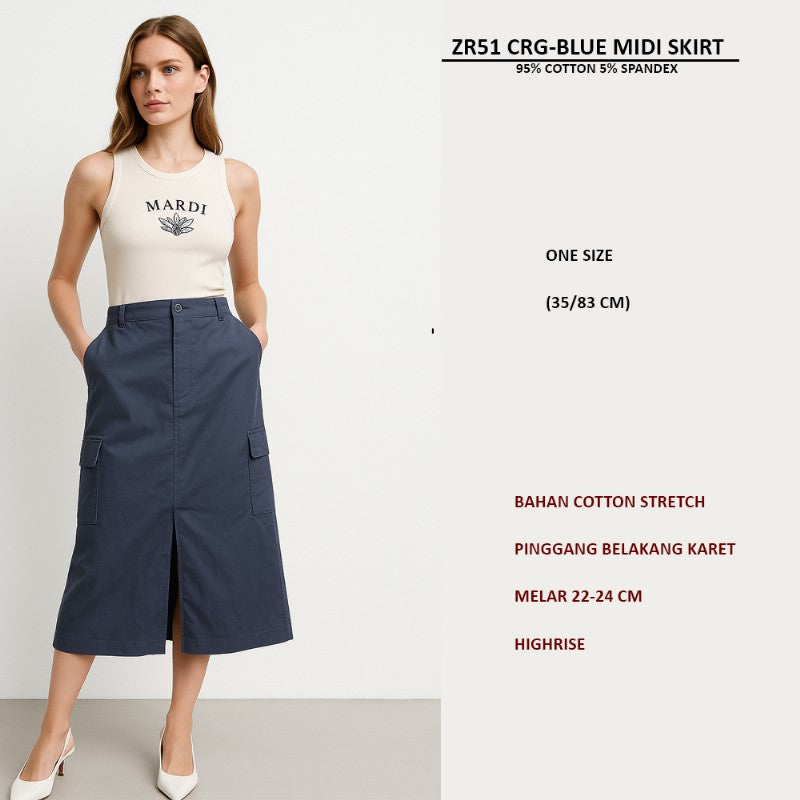 Rok Rampel Wanita Cotton Stretch Highrise (ZR51 CARGO MIDI SKIRT)