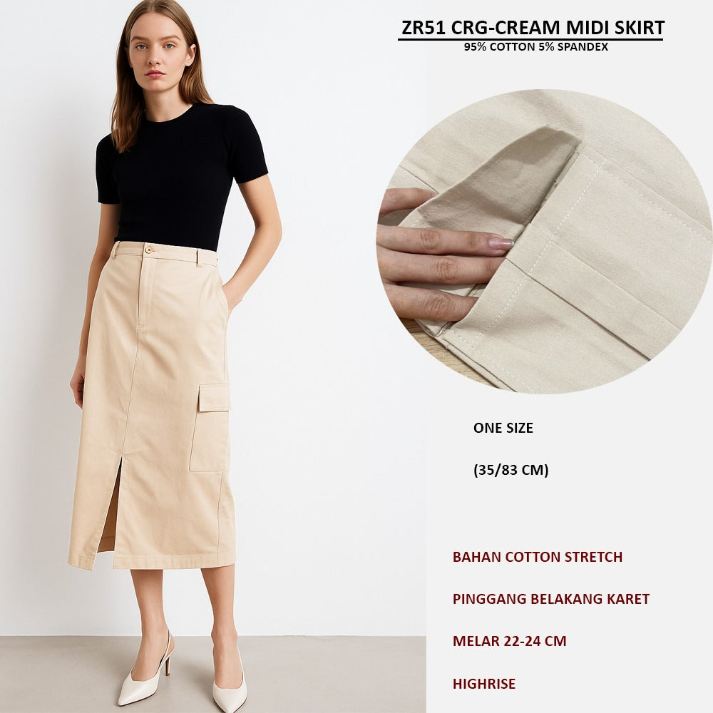 Rok Rampel Wanita Cotton Stretch Highrise (ZR51 CARGO MIDI SKIRT)