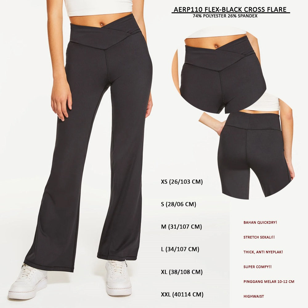 Celana Panjang Wanita Highwaist (AERP110 FLEX-BLACK CROSS FLARE)