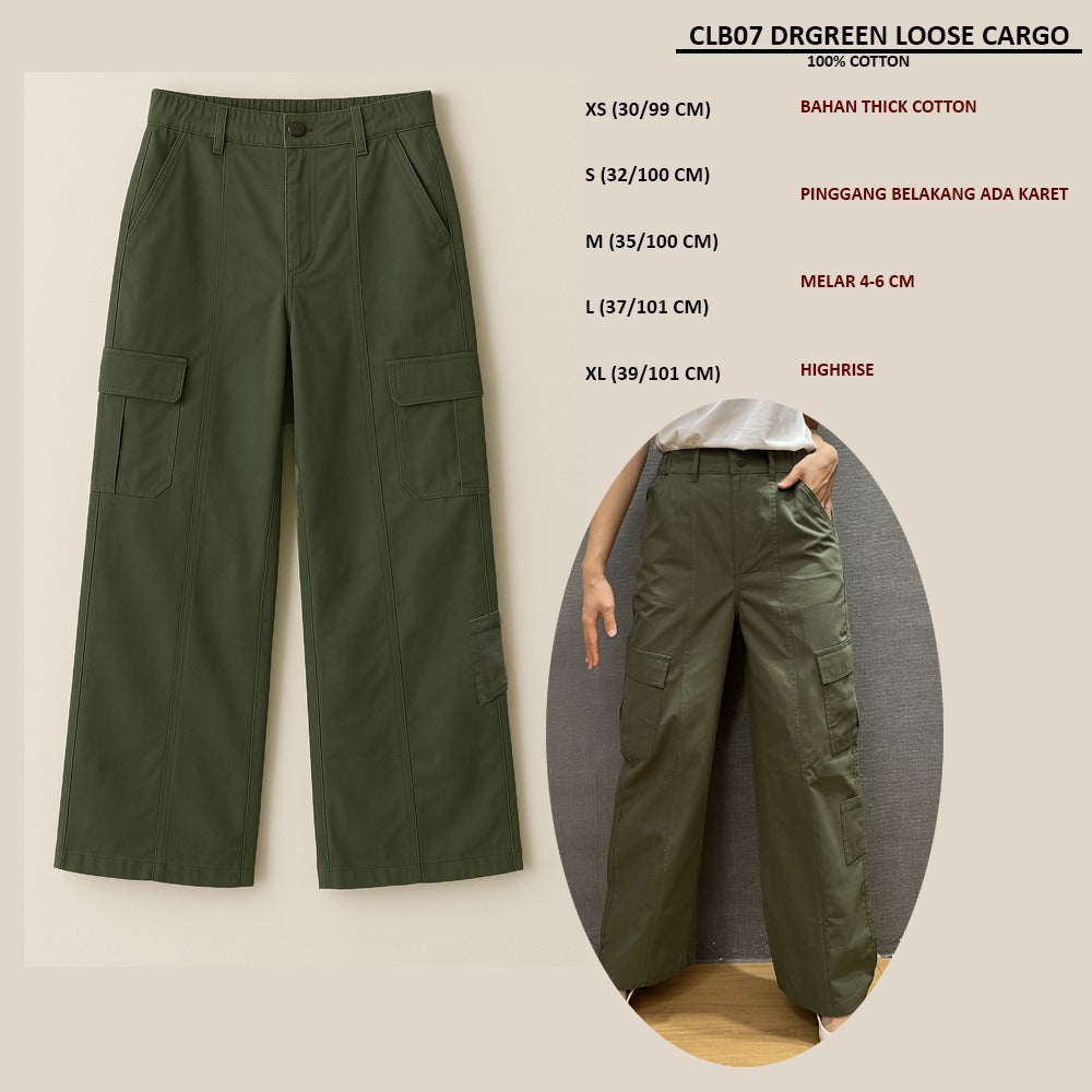 Celana Panjang Cargo Wanita Highrise (CLB07 LOOSE CARGO)