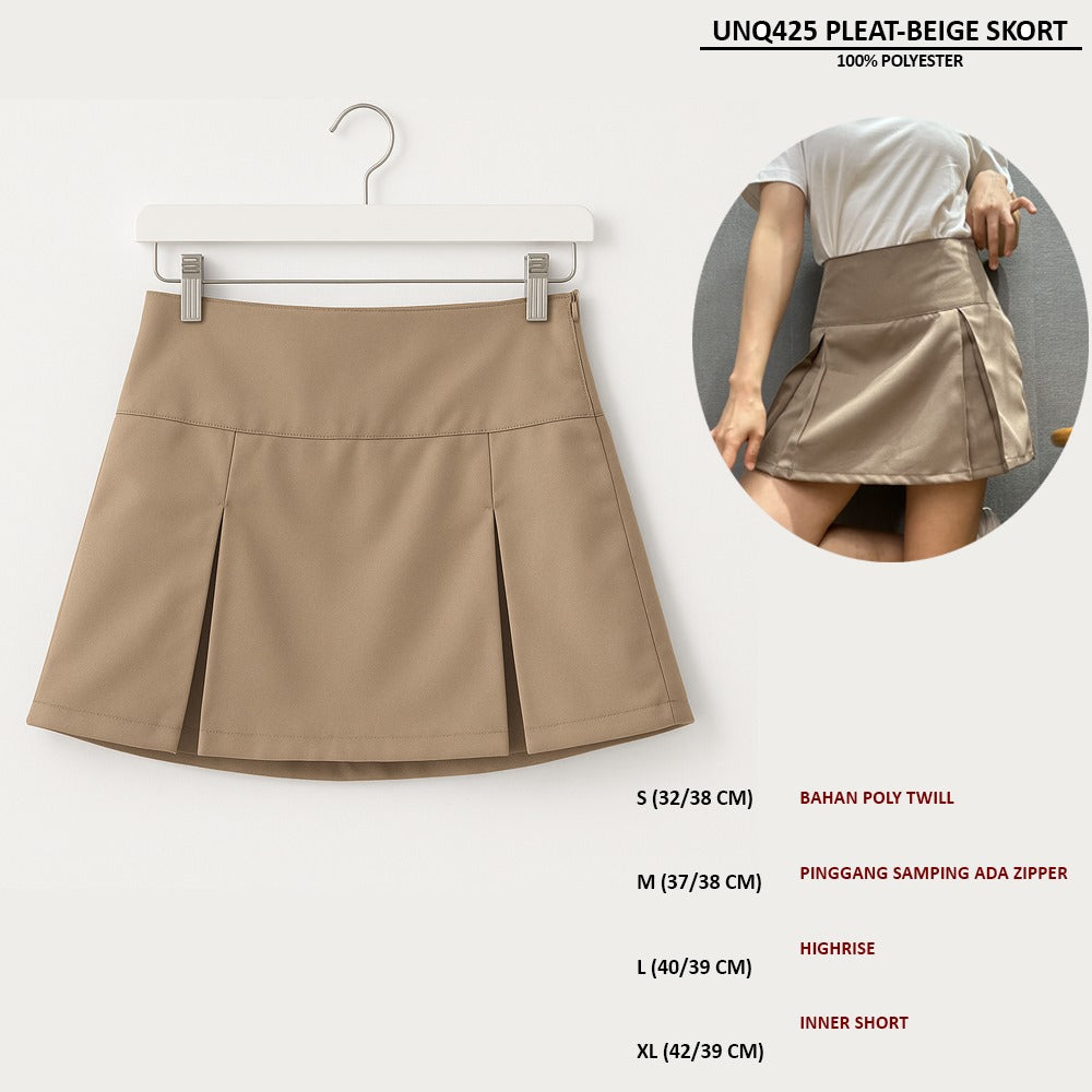 Skort Pendek Wanita Poly Twill Highrise (UNQ425 PLEAT SKORT)