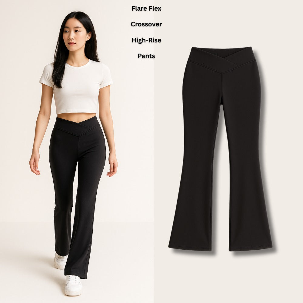Celana Panjang Wanita Highwaist (AERP110 FLEX-BLACK CROSS FLARE)