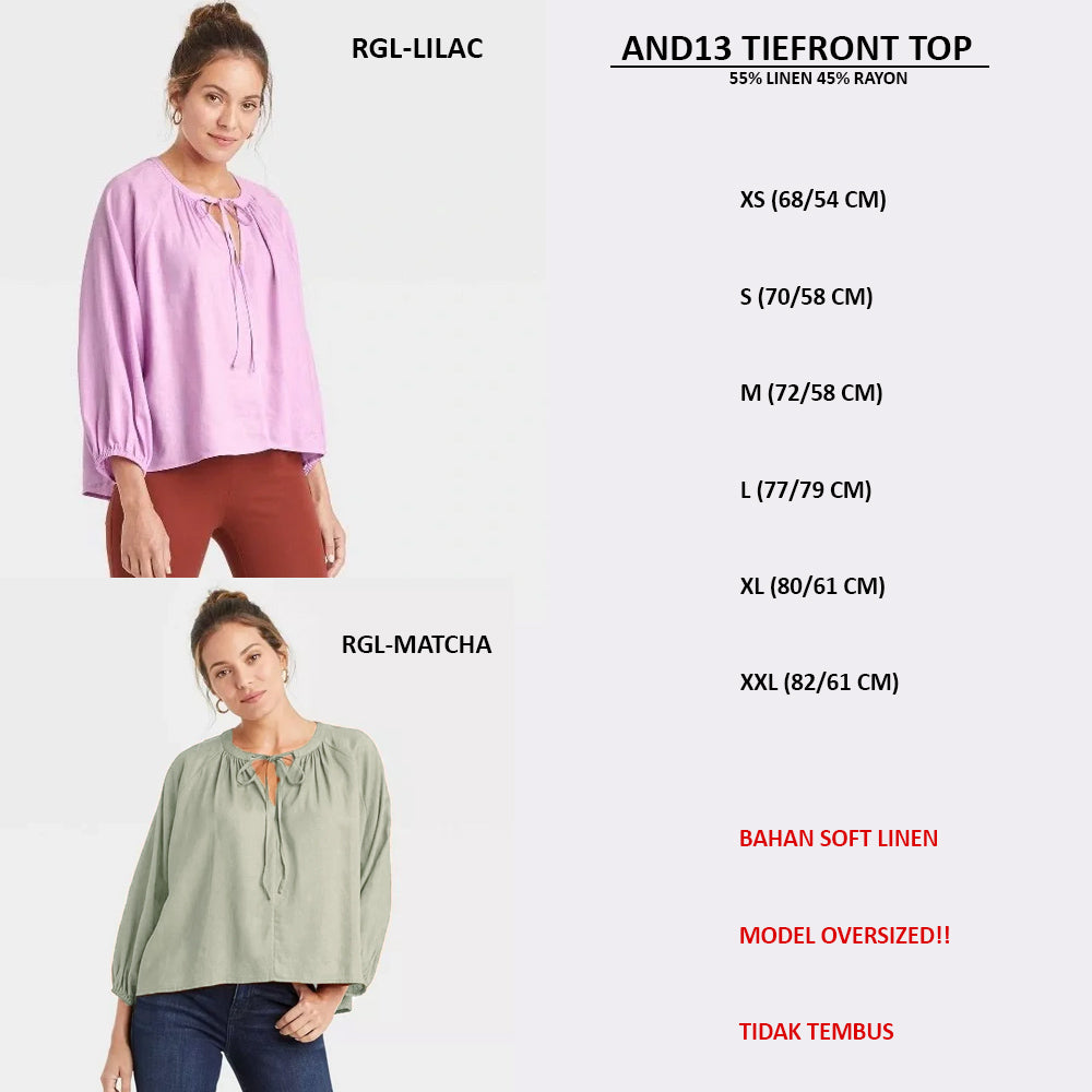Atasan Wanita Lengan Panjang Soft Linen (AND13 RGL TIEFRONT TOP)