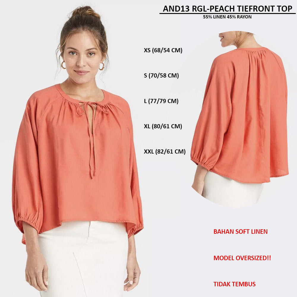 Atasan Wanita Lengan Panjang Soft Linen (AND13 RGL TIEFRONT TOP)