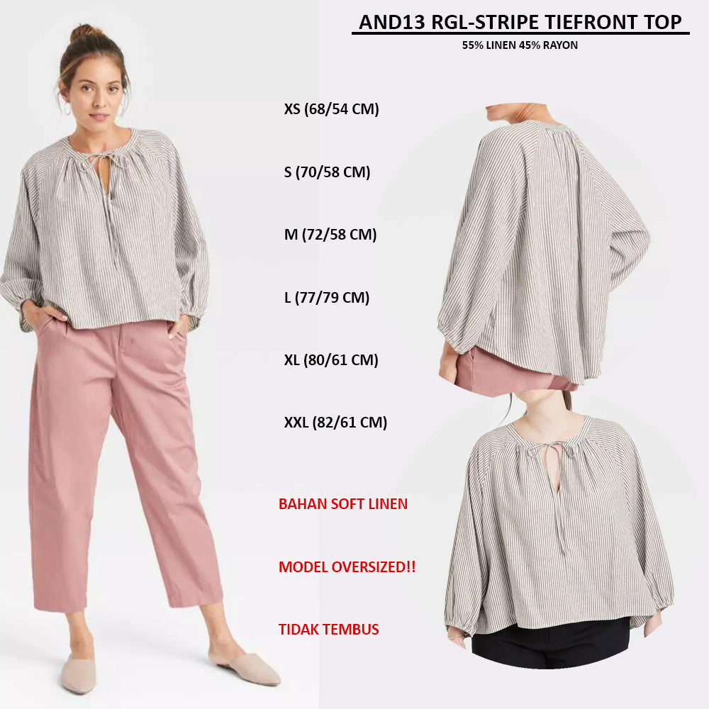 Atasan Wanita Lengan Panjang Soft Linen (AND13 RGL TIEFRONT TOP)