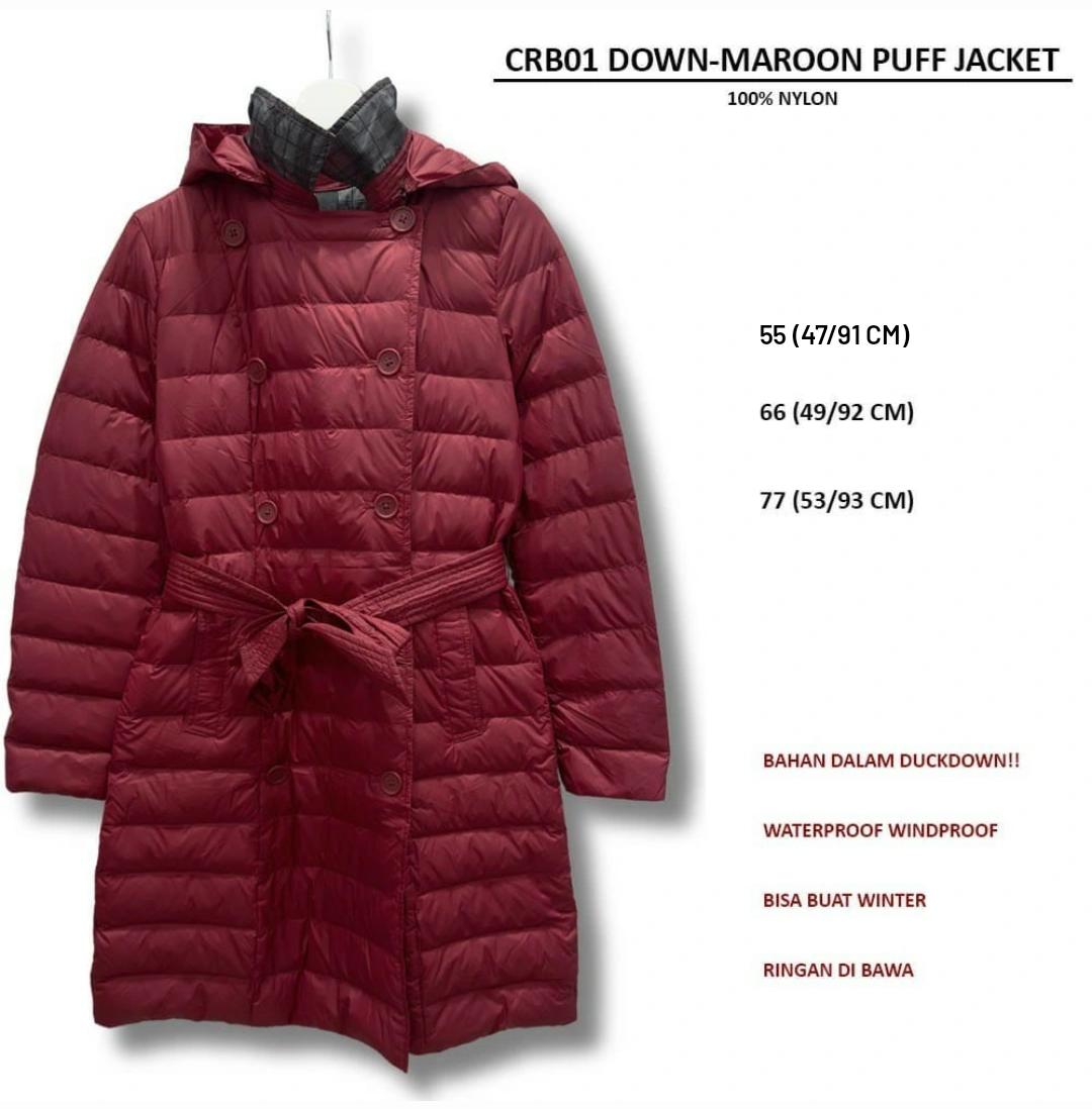 Jaket Musim Dingin Wanita Lengan Panjang Duckdown (CRB01 DOWN-MAROON PUFF JACKET)
